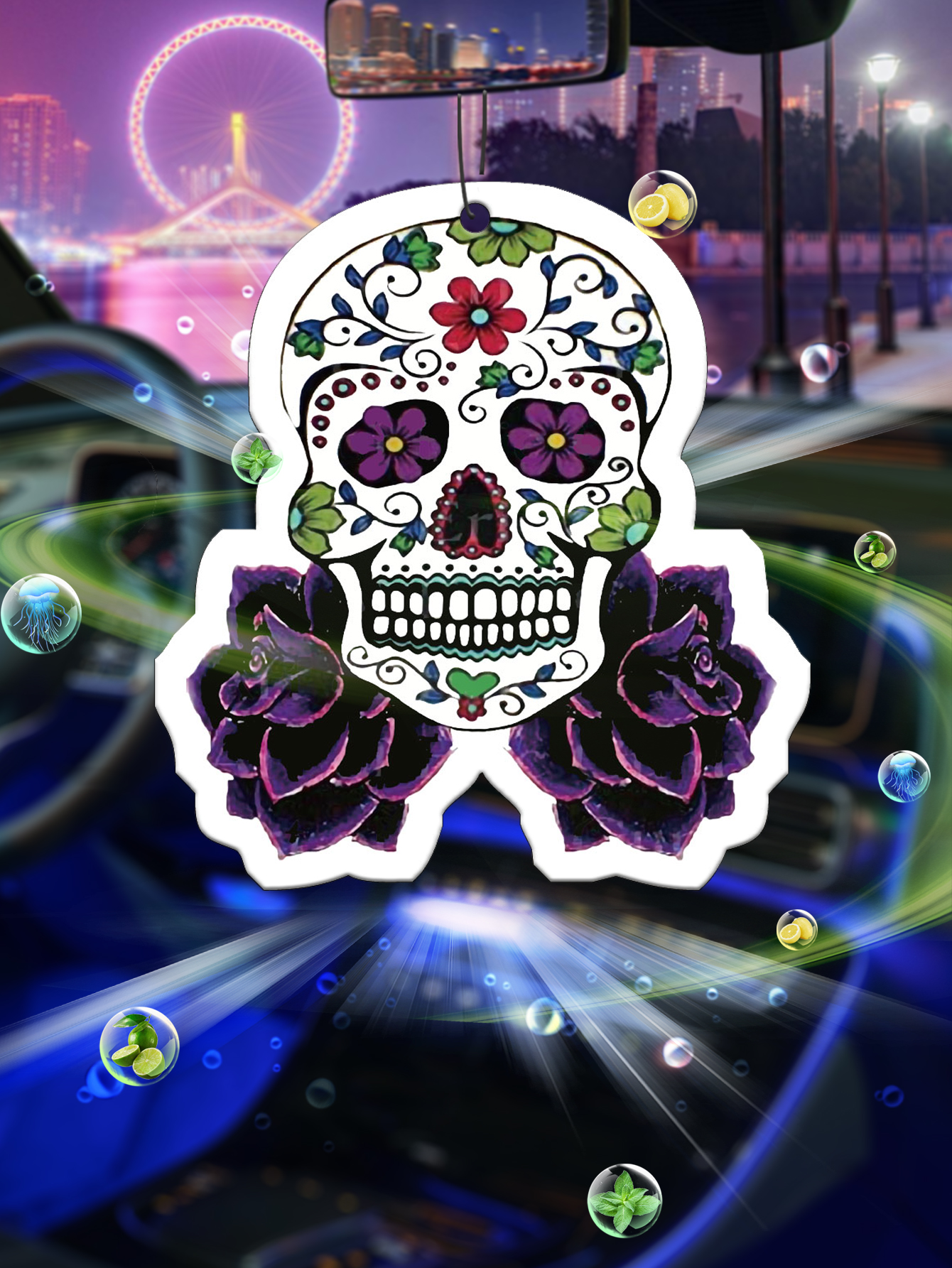 Purple printed skull head car- - Perfume Fragrance Powder incelemesi ve fiyatı
